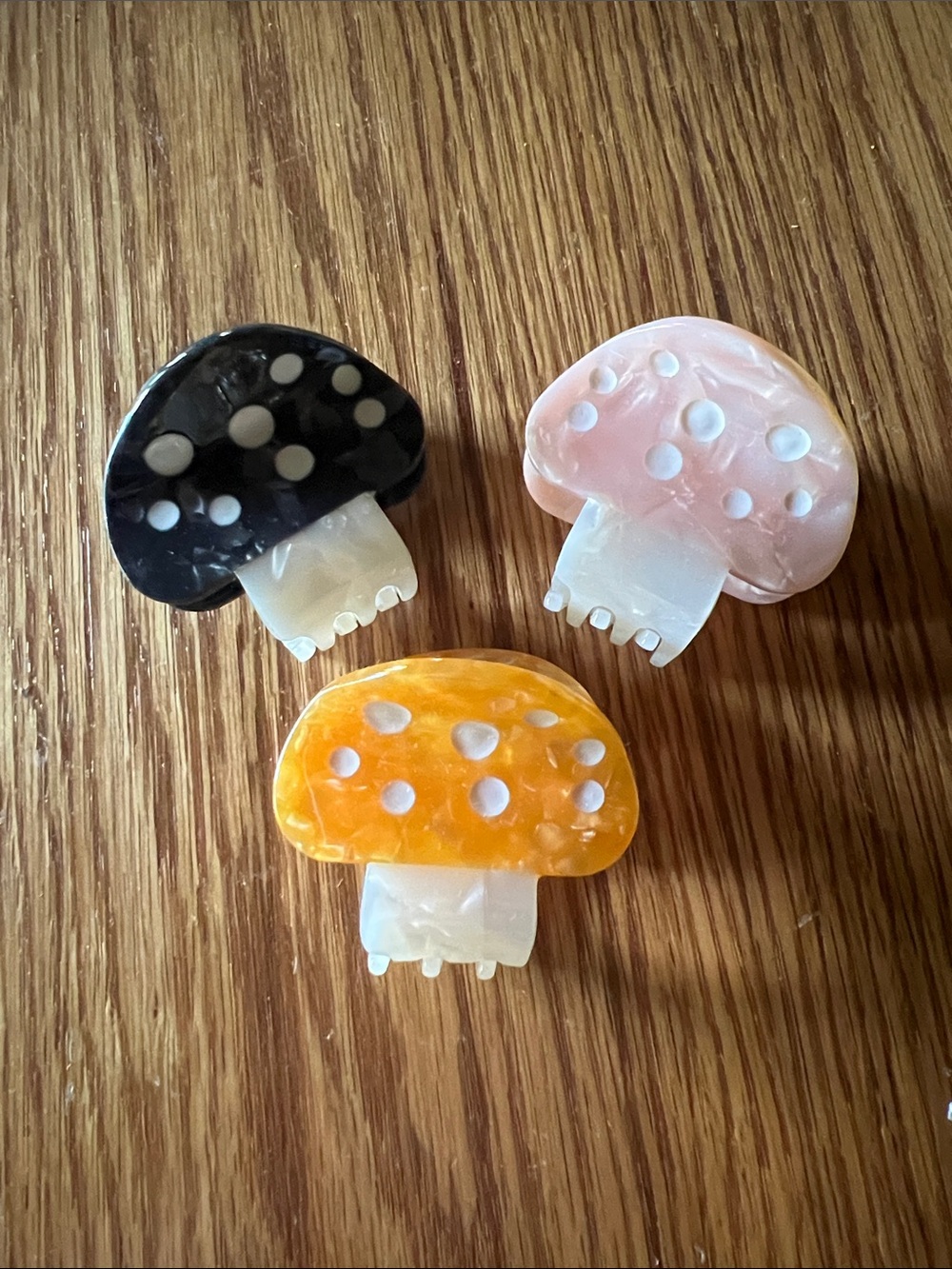 Set of 3 small Mushroom Hair Claw Clips - Black, Pink, Yellow